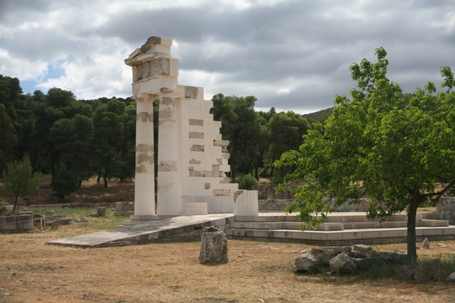 Epidavros - Reconstructed temple of Asclepios, by the Stoa of Kotys